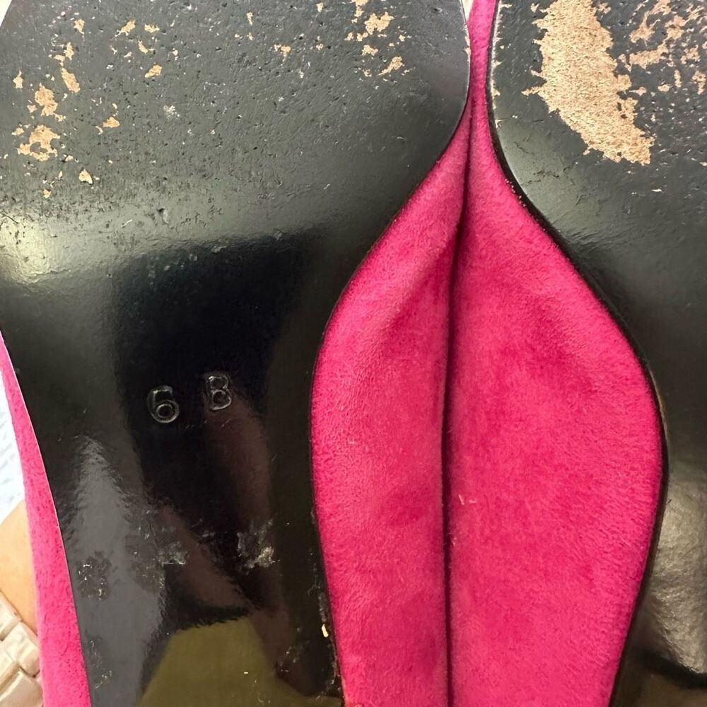 Escada Fuschia Suede Low Multicolored Heel Pumps Eclectic 80’s sz‎ 6B Vintage - Picture 7 of 8